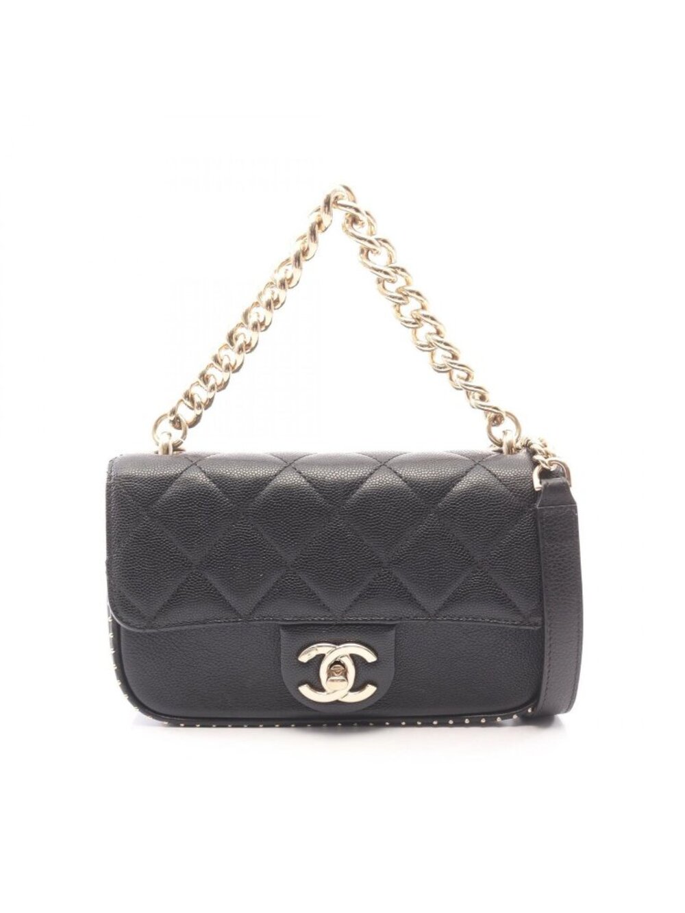 Chanel Shoulder Bag Quilted Mini 2-Way Black Caviar Leather Chain
